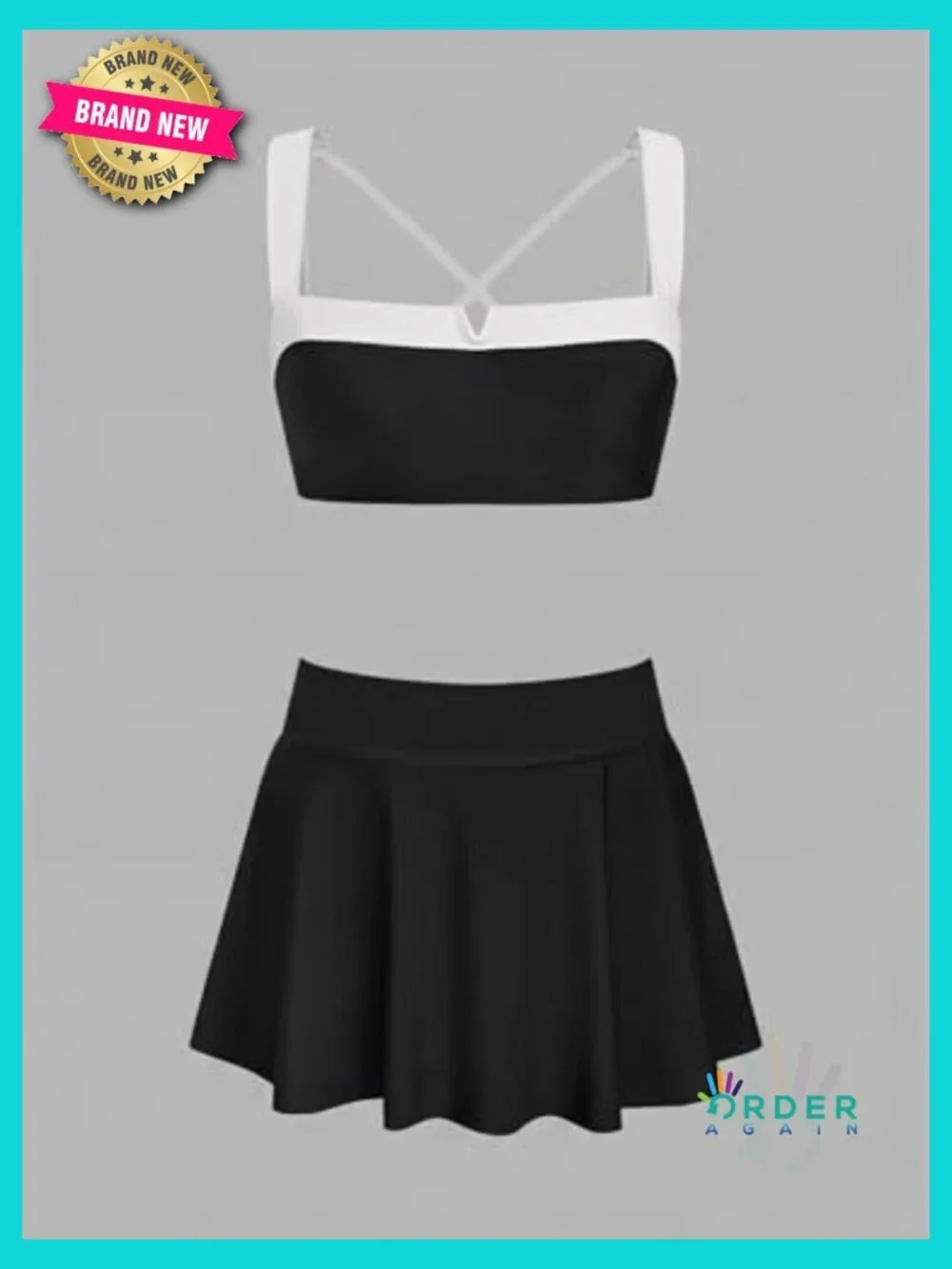 Women's Bikini Set High Waisted Swim Skirt Crossback Tie Modest Two Piece